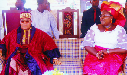 FRED10011102 Rivers State Commissioner for Information and Communications, Mrs Ibim Semenitari, who represented Governor Chibuike Amaechi, with the Amanyanabo of Opobo Kingdom, King Dandeson Jaja JP, during the opening ceremony of the 2011 Festival of Opobo International Boat Regatta at Opobo, recently.