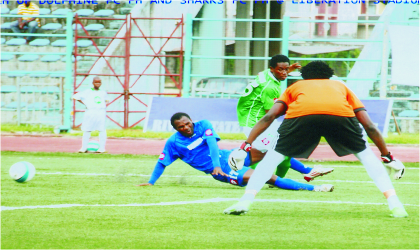 FRED12011103 A typical Premier League action recorded at the Liberation Stadium, Port Harcourt, recently.