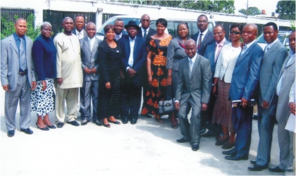 FRED04021102 Rivers State Head of Service, Mrs Esther Anucha (middle) with Permanent Secretaries, during a condolence visit over the death of her mother in Port Harcourt, yesterday.