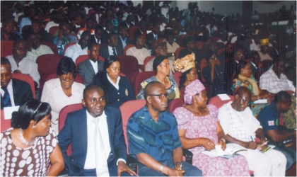 FRED28021102 Son of Late Prof Claude Ake (2nd left front row) with guests during the first Prof Claude Ake memorial lecture in Port Harcourt, recently.