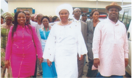FRED28021103 Deputy Governor of Rivers State, Engr Tele Ikuru (right) with Minister of Women Affair and Special Development, Iyom Josephine Anenih (middle) and wife of Rivers State Governor, Dame Judith Amaechi, during the 13th regular meeting of National Council of Women Affairs and Social Development in Port Harcourt, recently.