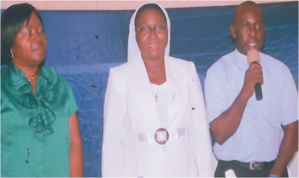 FRED02031102 L-R: Principal, Holy Rosary College, Port Harcourt, Mrs Veronica Efika, Rev Sister Mary Joseph Balogun of the Religious Sisters of Charity of the Catholic Church, Port Harcourt Diocese and the College Chaplain, Rev Father Kevin Ile, during a lecture on “Human Trafficking As Modern Day Slavery in Nigeria: Challenges and Prospects,” held in the school, recently