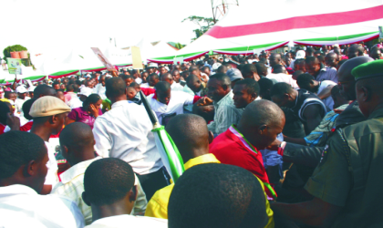 A mammoth crowd in Gokana Local Government Area of Rivers State, during Governor Chibuike Amaechi’s re-election campaign rally, on Saturday