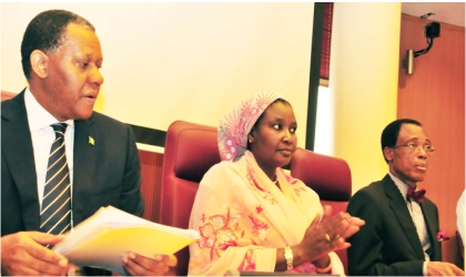 FRED06041102 From Left: Minister of Foreign Affairs, Mr Odein Ajumogobia, Minister of State II, Mrs Salamatu Suleiman and the Permanent Secretary, Dr Martin Uhomoibhi, at 2011 Induction Course for new ambassadorial appointees in Abuja, yesterday.