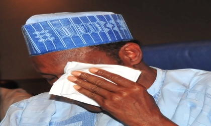Congress for Progressive Change (CPC) presidential candidate, Gen. Muhammadu Buhari, weeping at the conclusion of  CPC presidential campaign in Abuja, on Wednesday