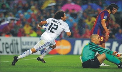 FRED04051103 Real’s Marcelo (12) after drawing Madrid level at the Nou Camp last night