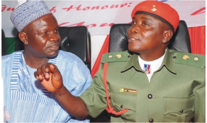 From Left: Representative of Chairman, National Drug Law Enforcement Agency (NDLEA), Muazu Lawal, with the representative of GOC, 3rd Armoured Div., Nigeria Army Jos, Lt.-Col. Aminu Yakubu, at the United Nations International Day Against Illicit Drug Trafficking and Abuse in Jos on Monday
