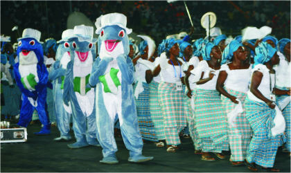 Team Rivers during a parade at the 17th National Sports Festival, Port Harcourt, displays the rich culture of Rivers State, yesterday