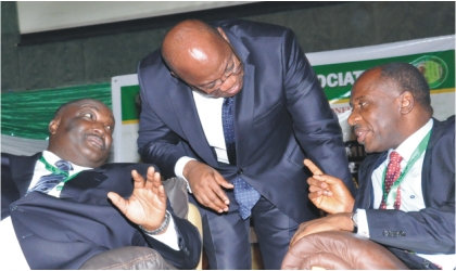 FRED20071101 From Right: Rivers State Governor, Rt Hon Chubuike Amaechi, Former NBA President, Mr Olisa Agbakoba, SAN, and the current President, Nigerian Bar Association (NBA), Mr Joseph Daudu,SAN, discussing at the NBA Conference on Criminal Justice Reform in Abuja On Monday.