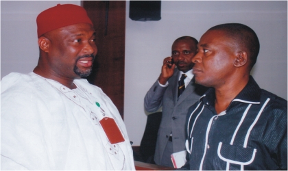 Deputy Speaker, Rivers State House of Assembly, Hon Leyii Kwane (right) listening to the Leader of the House, Hon Chidi Lloyd at the House of Assembly complex, Port Harcourt, yesterday