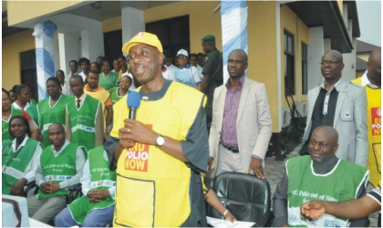 Rivers State Governor, Rt Hon Chibuike Amaechi speaking at the flag-off ceremony of the quarterly one day National Crusade against Polio at the Okija Primary Healthcare Centre in Diobu, Port Harcourt, at the weekend