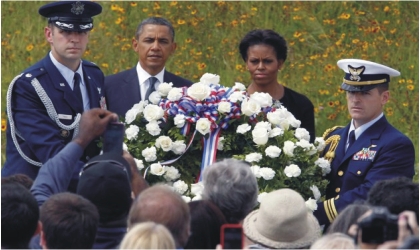 United States President, Barack Obama and his wife, Michelle, flanked by presidential guards set to lay wreaths at the memorial  for  victims of the September 11, 2001 terrorists attack, yesterday.