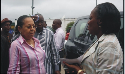 FRED10101102 The Administrator of Greater Port Harcourt City Development Authority Dame Aleruchi Cookey-Gam (right), welcoming the Honourable Minister of Housing and Urban Development, Ms Ama Pepple, during the minister’s visit, recently.