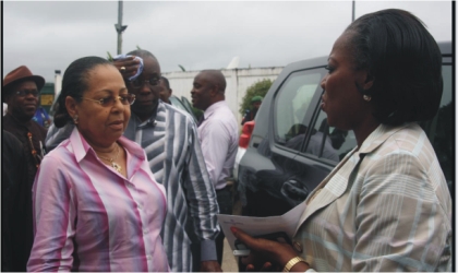 The Administrator of Greater Port Harcourt City Development Authority  Dame Aleruchi Cookey-Gam (right), welcoming the Honourable Minister of Housing and Urban Development, Ms Ama Pepple, during the minister’s visit, recently.