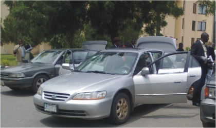 Two undetonated cars recovered by the SSS displayed in Abuja, yesterday