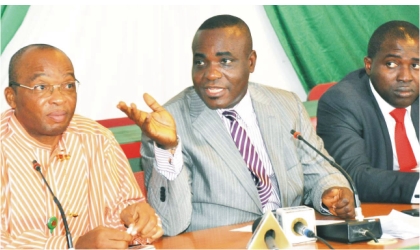 FRED24101102 L-R: Head of Secretariat, National Prayer Breakfast, Hon. Sokonte Davies,Chairman, Publicity Committee, Sen. Ita Enang and Hon Chris Azubogu addressing a news conference on the forthcoming 2nd National Prayer Breakfast in Abuja, last Thursday