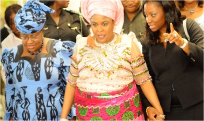 L-R: Minister of Finance, Dr Ngozi Okonjo-Iweala, First Lady, Dame Patience Jonathan and and wife of Rivers State Governor, Dame Judith Amaechi, during the Rivers State Investors’ Forum, in Port Harcourt, last Friday.