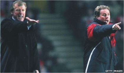 England Coach, Steve McClaren (left) and Tottenham Coach,  Harry Redknapp, giving instructions during a match
