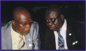 Permanent Secretary Ministry of Women Affairs, Mr Belema Mangibo (right) who represented the wife of the Rivers State Governor, Dame Judith Amaechi, chatting with the Ist Deputy President, Port Harcourt Chamber of Commerce, Industry, Mines and Agriculture, Dr Renny Cookey, during the closing ceremony of the Ist Easter Discount Market in Port Harcourt last Monday.