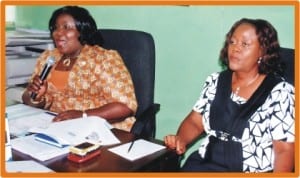 Rivers State Commissioner for Information and Communications, Mrs Ibim Semenitari (left),with  Permanent Secretary Ministry of Information and Communications, Mrs Jokotade Adamu, addressing newsmen in Port Harcourt, last Monday.