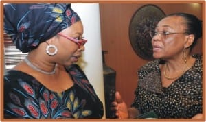 Chairman, House Committee on Foreign Affairs, Rep. Nnenna Ukeje (left),with Nigeria's Permanent Representative at the United Nations (UN), Prof. Joy Ogwu, during a national workshop to Strengthen Democratic Traditions and Institutions in Abuja on Wednesday.