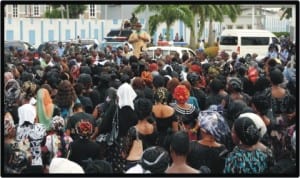 Rivers Deputy Governor, Engr Tele Ikuru (middle), addressing protesting women in Port Harcourt, yesterday.