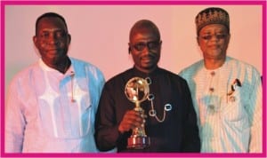 L-R: Rivers State Commissioner for Social Development and Rehabilitation, Hon Joe Poroma, Chairman, Okrika Local Government Area, Barrister Tamuno Williams and National Deputy Chairman, Peoples’ Democratic Party (PDP), Dr Sam Sam Jaja, at the Excellence in Local Government Initiative 2012 Award Night RSSDA in conjunction with the Ministry of Local Government Affairs,in Port Harcourt, yesterday. Photo: Nwiueh  Donatus Ken