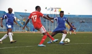 Action recorded during a first round match of the NPFL between Dolphins and Heartland and the Liberation Stadium, Port Harcourt