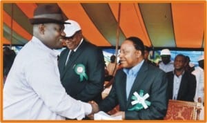 Rivers State Deputy Governor, Engr Tele Ikuru (left), welcoming the Secretary to the State Government, Mr George Feyii, during the  Children’s Day celebration in Port Harcourt, last Monday. Photo: Chris Monayanga