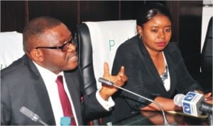 Minister of Health,  Prof. Onyebuchi Chukwu (left), with the Permanent Secretary, Mrs Fatima Bamidele, during a news conference on the activities of the ministry in Abuja last Monday.