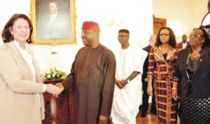 L-R: Speaker, Chamber of Deputies of the Parliament of Czech Republic, Ms Miroslava Nemcova, Senate President David Mark, Senate Leader, Senator Victor Ndoma-Egba, Chairman, Senate Committee on Navy, Sen. Chris Anyanwu and Nigeria's Ambassador To Czech Republic, Ms Catherine Okon, during the Senate President's visit to the Czech Parliament in Prague last Wednesday