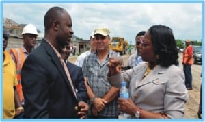 Administrator, Greater Port Harcourt City Development Authority, Dame Aleruchi Cookey-Gam (right), with Rivers State Commissioner for Urban Development and Physical Planning, Dr Tammy Danagogo (left) and Project Manager, GPHCDA (middle), during a visit to the new Trans-Woji Freeway in Port Harcourt last Monday
