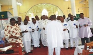 Rivers State Deputy Governor, Engr. Tele Ikuru (right), with other members of  Men Christian Fellowship, during a thanksgiving service to mark Fathers' Day at St. Simon's Angilcan Church, Ikuru Town, yesterday.