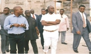 Rivers State Governor, Rt Hon Chibuike Amaechi (middle), inspecting ongoing construction work at the new college of Nursing Science, Rivers state (old University of Port Harcourt Teaching Hospital site, last Wednesday. With him from left is Commissioner for Finance, Dr Chamberlin Peterside, SA on MDGs, Desire Bobmanuel, Commissioner for Works, Victor Giadom and Commissioner for Culture, Nabbs Imegwu (right)