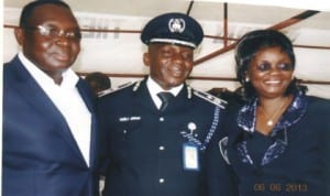 Rivers State Commissioner for Social Welfare and Rehabilitation, Hon Joe Poroma (left), with Deputy Commissioner of Police, Operation, Mr Habila Joshak (middle) and Rivers State Co-ordinator, National Youth Service Corps, Mrs Josephine Oknghae, during the passing out of Batch B members at Isaac Boro Park, Port Harcourt, yesterday