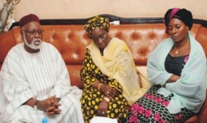 L-R: Former Head of State, Gen. Abdulsalam Abubakar,his Wife,  Justice Fati, during a condolence visit to the former Deputy Governor of Plateau State, Mrs Pauline Tallen  on the death of her father in Jos, yesterday.