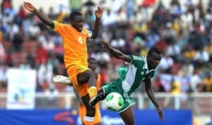 Nigerian and Ivorian players clashing during the first leg of CHAN qualifiers in Kaduna, two weeks ago