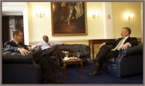 Rivers State Governor, Rt Hon Chibuike Amaechi (middle) fielding questions from BBC correspondents during an interview with the BBC in London, last Wednesday