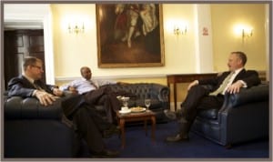 Rivers State Governor, Rt Hon Chibuike Amaechi (middle) fielding questions from BBC correspondents during an interview with the BBC in London, last Wednesday