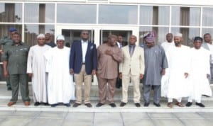 L-R: Deputy Governor (Imo), Prince Eze Madumere, Deputy Governor (Nasarawa), Dameshi Barua Luka, Governors Abiola Ajimobi (Oyo), Babatunde Fashola (Lagos), Dr. Kayode Fayemi (Ekiti),Rt. Hon. Chibuike Rotimi Amaechi (Rivers), Ibikunle Amosun (Ogun), Deputy Governor (Zamfara) Alhaji Mukhtar Anka and Governor Rauf Aregbesola (Osun) in Government House, Port Harcourt on a solidarity visit to the Rivers State Governor, Rt. Hon. Chibuike Rotimi Amaechi, yesterday.