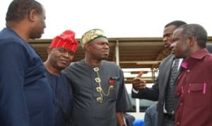 L-R: Hon. Odebunm; Hon. Ifedayo;Hon. Dakuku Peterside, Depot Manager, Enugu Engr. Ojo Adebayo and Hon Nnanna. Igbokwe in a discusion, during an oversight visit of members of the House Committee on Petroleum Resource Downstream to Enugu Depot of Pipeline Products Marketing Company