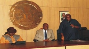 R-L Deputy Governor of Rivers State, Eng. Tele Ikuru. Rivers State Governor, R.t Hon. Chibuike Amaechi and chairman Nigeria Labour Congress Rivers State, Comrade. Christ Oruge when NLC paid a solidarity visit to the Governor in Government House, Port Harcourt.