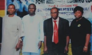 L-R: Chapter Chairman, Nigeria Society of Chemical Engineers, Rivers /Bayelsa State, Engr.Awajiogak Ujile, Manager Production PHRC,Mr.Jimoh Owah, Mr.Nedinukah Elech and Manager Community Relations, Mrs.Edith Johnson, at the school enlightenment for secondary school pupils in Port Harcourt.                                 Photo: NAN.