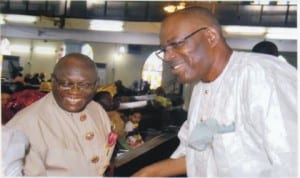 Rivers State Head of Service, Barrister Samuel LongJohn (right) with chairman, Civil Service Commission, Sir Ngo Martyns Yellowe, during a thanksgiving service to mark the commencement of the 2013 Civil Service Week in Port Harcourt, yesterday