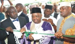 L-R: Sports Minister, Malam Bolaji Abdullahi; Vice President, Namadi Sambo; Director-General, National Sports Commission, Mr Gbenga Egbeleye and Deputy Governor of Rivers, Engr Tele Ikuru, at the inauguration of Nigeria Football House in Abuja, last Thursday