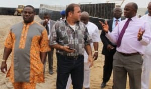 Rivers State Governor Rt. Hon. Chibuike Rotimi Amaechi,(right) Managing Director of Raffoul Construction, Elie Raffoul (middle) and the State Deputy Governor Engr. Tele Ikuru, inspecting the site of the set of bridges and roads that will connect Woji-Elelenwo-Akpajo and Abuloma with a seur to the East-West Road in the outskirts of Port Harcourt being constructed by the Amaechi administration, Wednesday