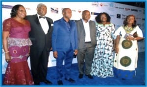 Governor Chibuike Amaechi of Rivers State (3rd left), one-time Minister of the Federal Republic of Nigeria, Alabo Tonye Graham-Douglas (2nd (left), Administrator, Greater Port Harcourt City Development Authority, Dame Aleruchi Cookey-Gam (left), Managing Director, Shell Petroleum Development Company, Mr Mutiu Sumonu (3rd right), Commissioner for Information and Communications, Mrs Ibim Semenitari (2nd right) and Permanent Secretary, Ministry of Information and Communications, Mrs Jokotade Adamu, during 2013 Port Harcourt International Fashion Week at Aztech Arcum, Port Harcourt, last Friday.