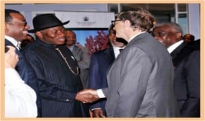 L-R: Minister of Agriculture, Dr Akinwumi Adesina, President Goodluck Jonathan, President, Bill Gate Foundation, Mr Bill Gate and IFAD President, Dr Kanayo Nwanze, at the 2nd meeting of the Presidential Eminent Persons Group on Nigeria's Agriculture in New York last Monday 