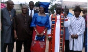 Pro-Chanellor and Chairman of Council, Ignatius Ajuru University of Education (IAUE) and Dean, Church of Nigeria, Most Rev Ignatius Kattey (2nd right), Dr Dominic Anucha (1st right), Vice Chancellor IAUE, Prof Rosemund Green-Oshogulu (middle), Representative of the state Governor, Evangelist Sam Eko (2nd left) and Prof Joshua Osahogulu, husband to the Vc (left), during a special thanksgiving service for the VC,  at the university campus, Rumuolumeni, Port Harcourt, yesterday.