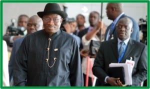 President Goodluck Jonathan (left), arriving AU Secretariat for the extra-ordinary session of the Assembly of Heads of State and Government of the African Union (AU) in Addis Ababa last Saturday. With him is the Nigerian Ambassador to Ethiopia, Amb. Paul Lolo.